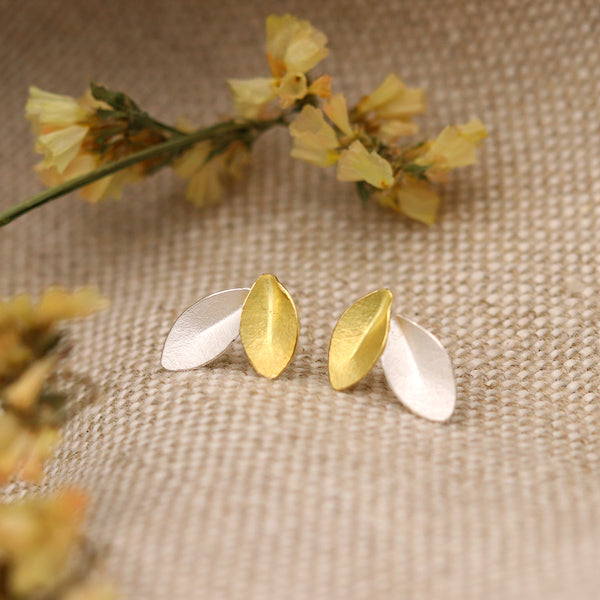 Silver And Gold Double Leaf Studs