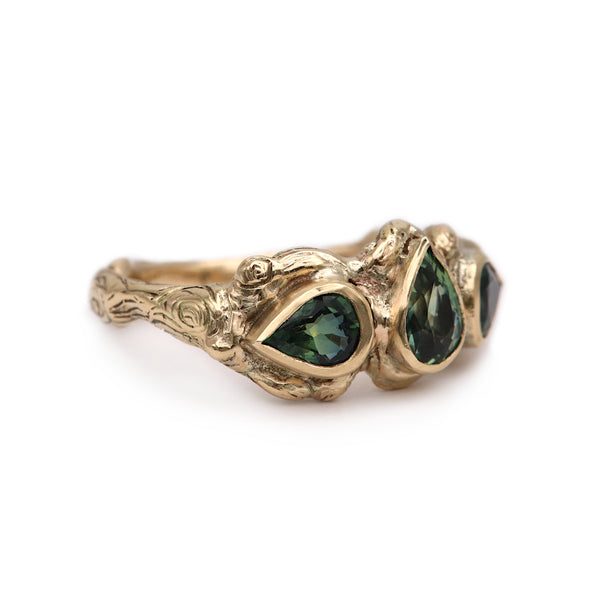 Triple Pear Sapphire Molten Carved Ring