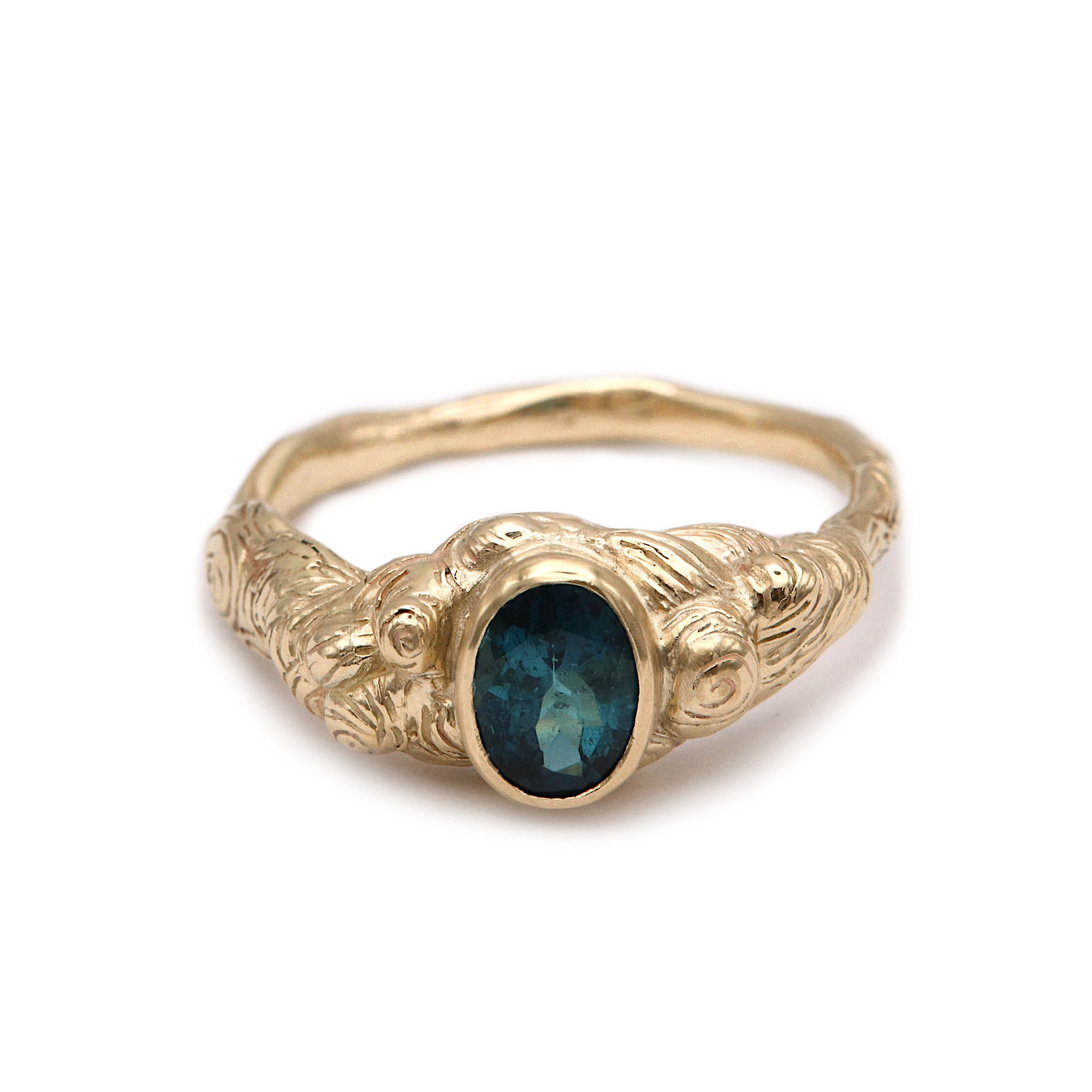 Oval Teal Tourmaline Molten Carved Ring
