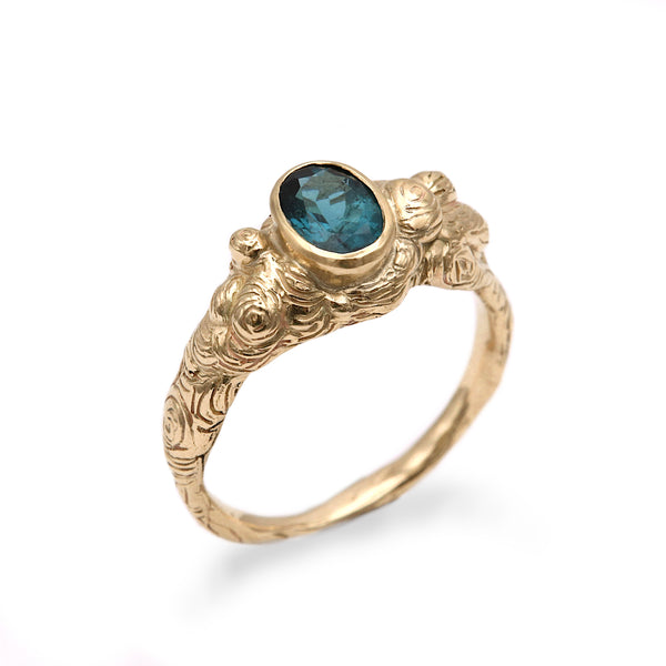 Oval Teal Tourmaline Molten Carved Ring