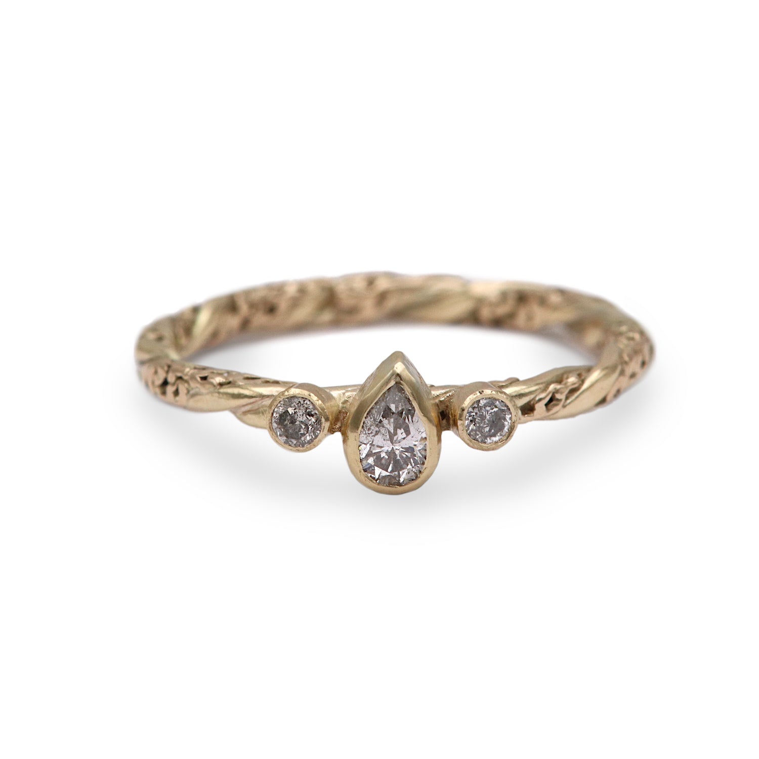 Intertwined Salt and Pepper Pear Diamond Trilogy Ring
