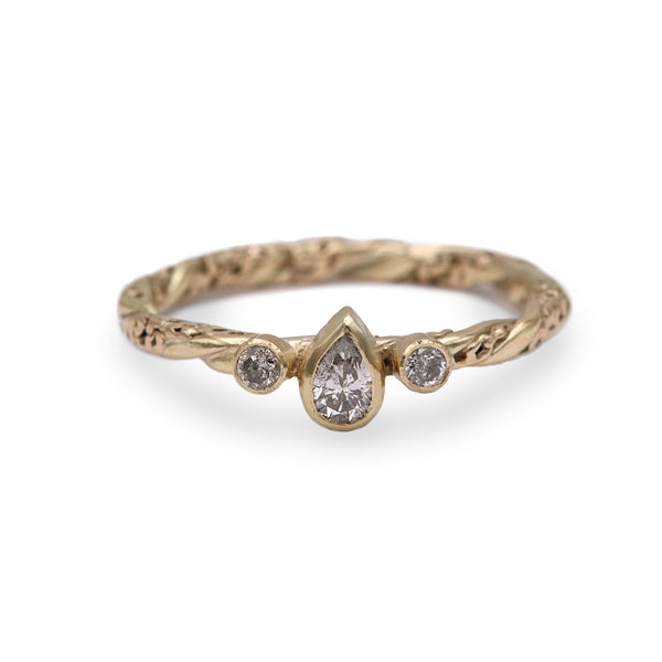 Intertwined Salt and Pepper Pear Diamond Trilogy Ring