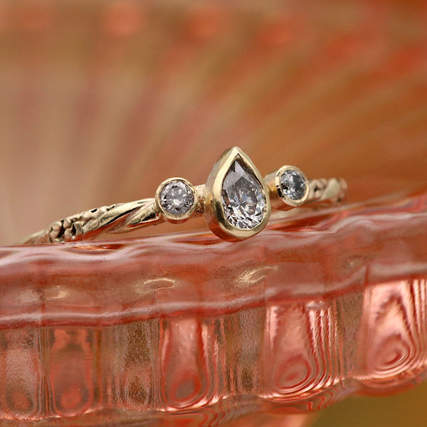 Intertwined Salt and Pepper Pear Diamond Trilogy Ring