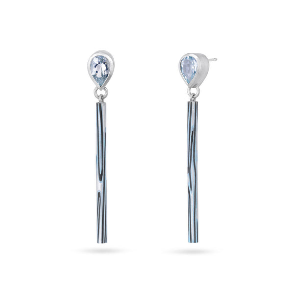 DUALITY Aquamarine Pear Earrings with Inlaid Tubular Drops by Lyndsay Fairley