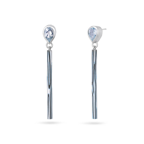 DUALITY Aquamarine Pear Earrings with Inlaid Tubular Drops by Lyndsay Fairley