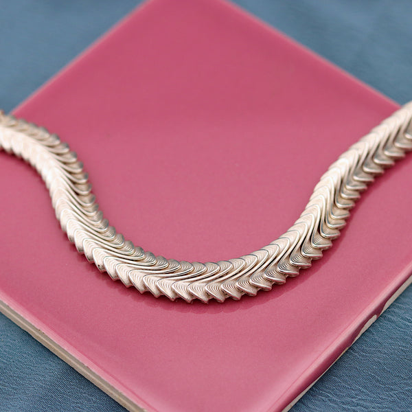 Silver Narrow Rippled Link Bracelet
