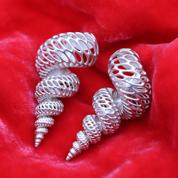 Silver Cone Shell Statement Earrings