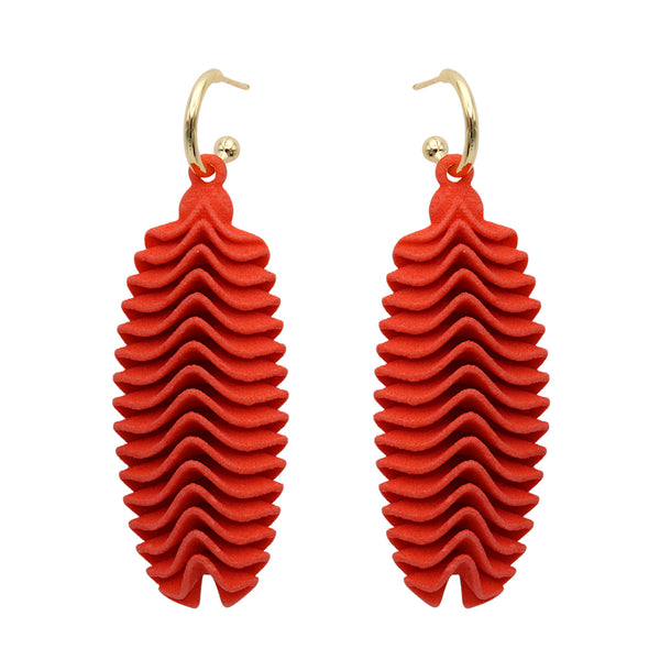 Coral Feather Drop Earrings