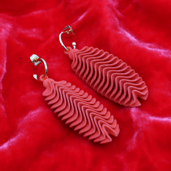 Coral Feather Drop Earrings