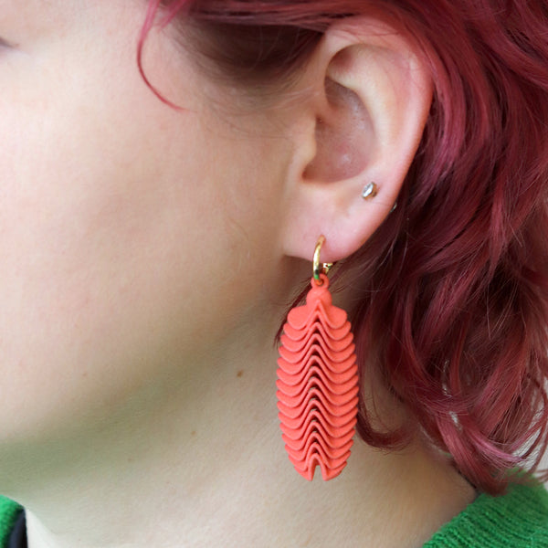 Coral Feather Drop Earrings