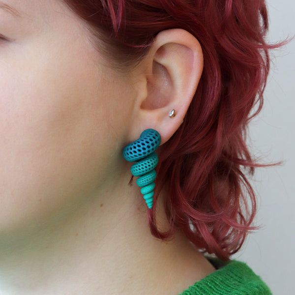 Midi Green Cone Shell Earrings
