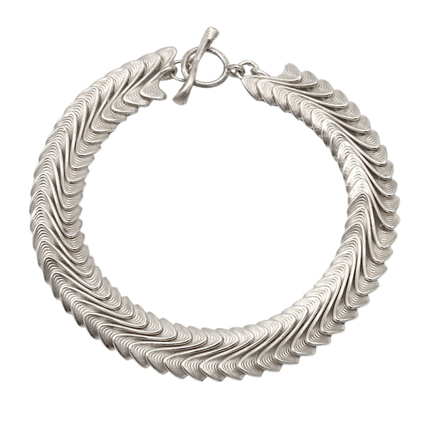 Silver Narrow Rippled Link Bracelet