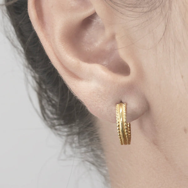 Double Beaded Gold Hoops
