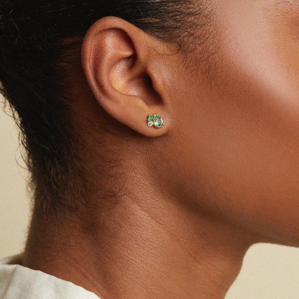 Emerald and Diamond Mixed Cluster Studs