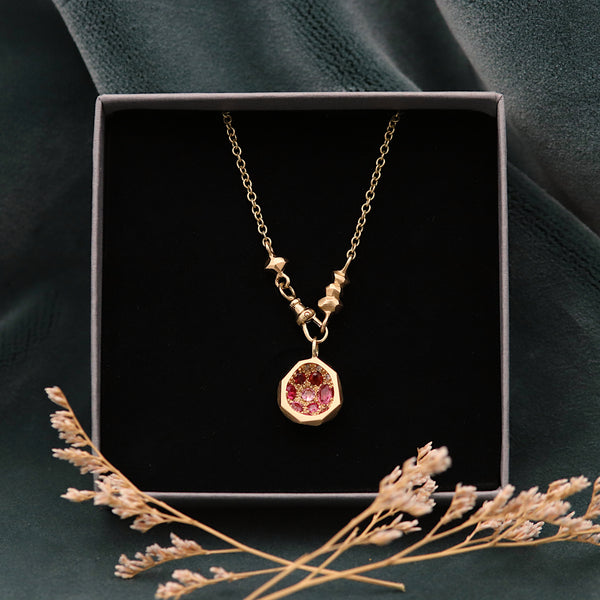 Gea Gold Ruby And Spinel Geoda Necklace