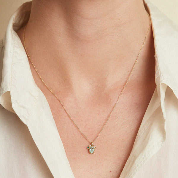 Emerald and Pearl Pendant with Beaded Setting