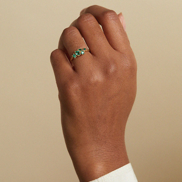 Mixed Cut Emerald Cluster Ring