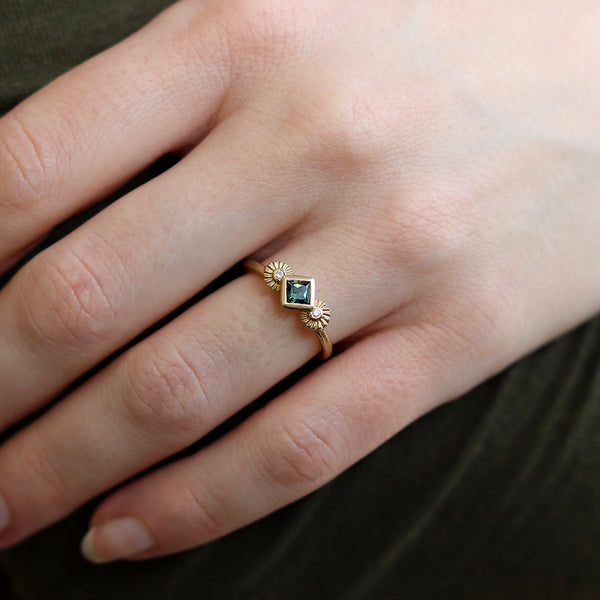 Green Sapphire Trilogy Ring With Diamonds