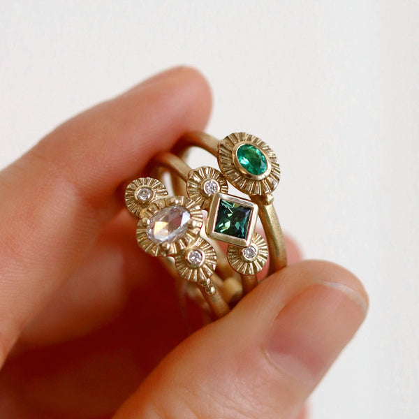 Oval Emerald Sun Ray Ring