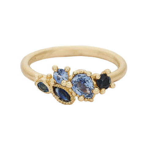 Mixed Cut Blue Sapphire Cluster Ring