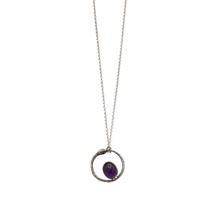 Ouroboros Oxidised Silver Snake Necklace With Amethyst