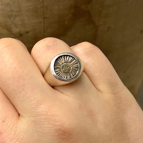 Gold Sun Silver Signet Ring