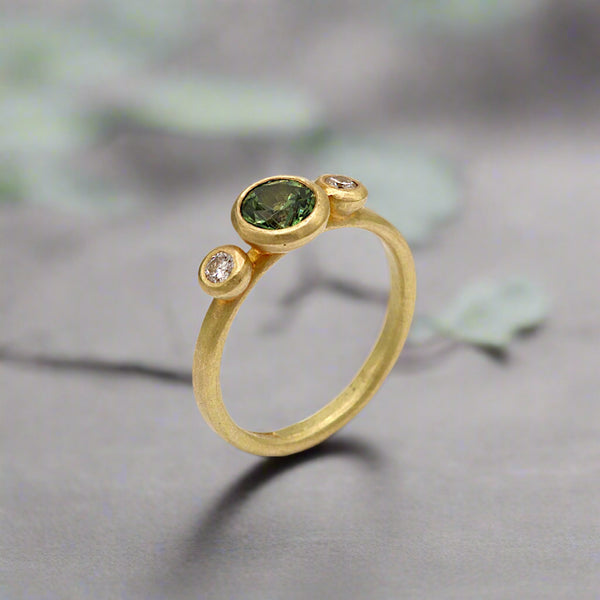 Green Sapphire And Diamond Trilogy Ring