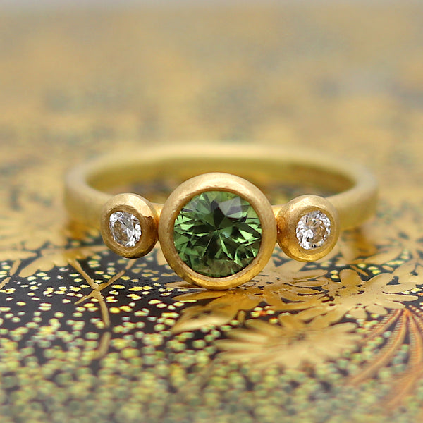 Green Sapphire And Diamond Trilogy Ring