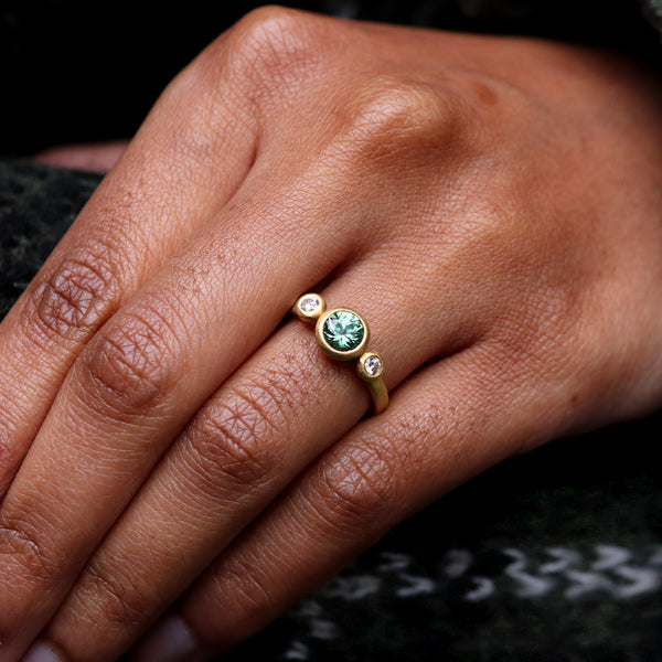 Green Sapphire And Diamond Trilogy Ring