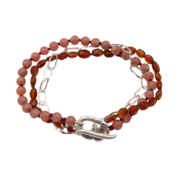 Rhodochrosite And Madeira Citrine Beaded Floral Bracelet