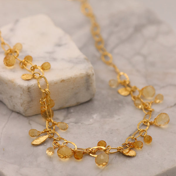 Golden Seed Pod Citrine Link Necklace