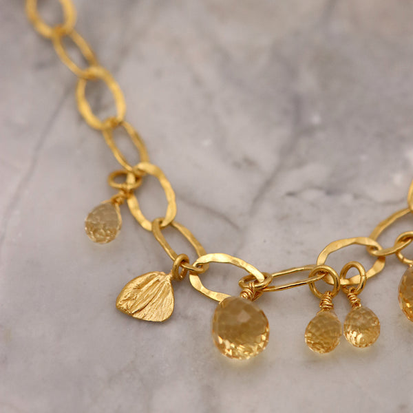 Golden Seed Pod Citrine Link Necklace