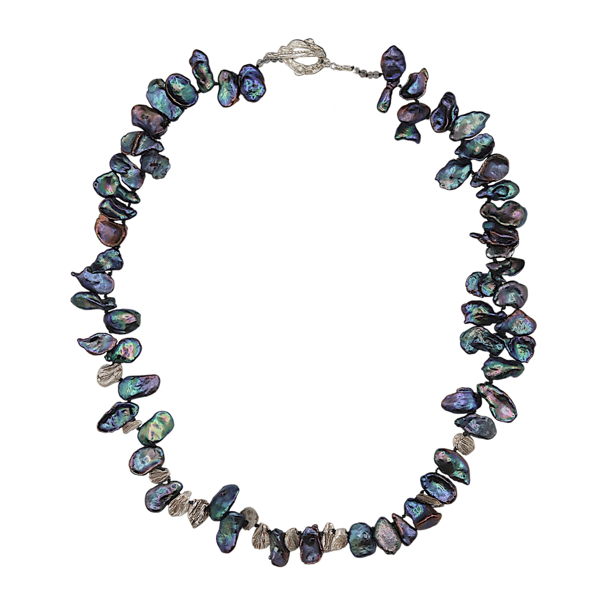 Dark Keshi Pearl and Petal Necklace