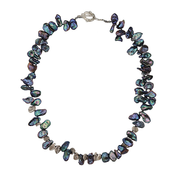 Dark Keshi Pearl and Petal Necklace