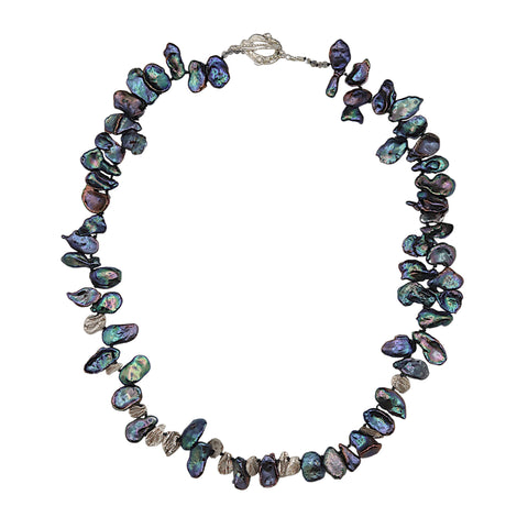 Dark Keshi Pearl and Petal Necklace