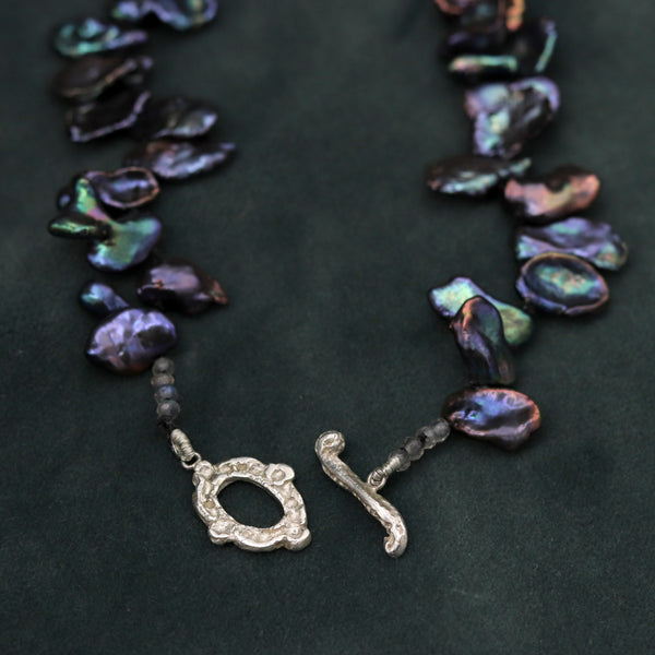 Dark Keshi Pearl and Petal Necklace