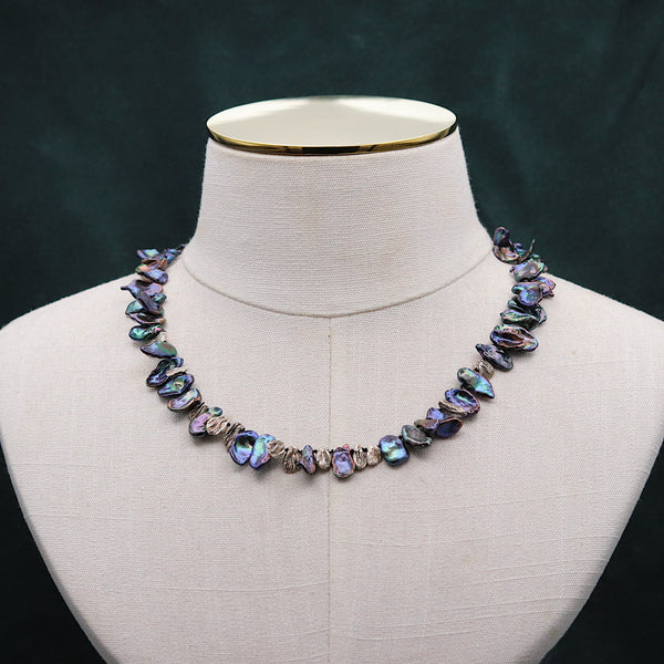 Dark Keshi Pearl and Petal Necklace