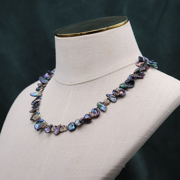 Dark Keshi Pearl and Petal Necklace