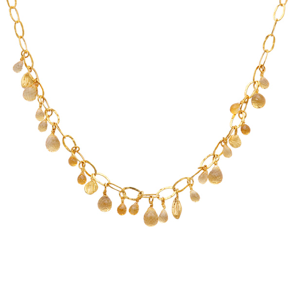 Golden Seed Pod Citrine Link Necklace