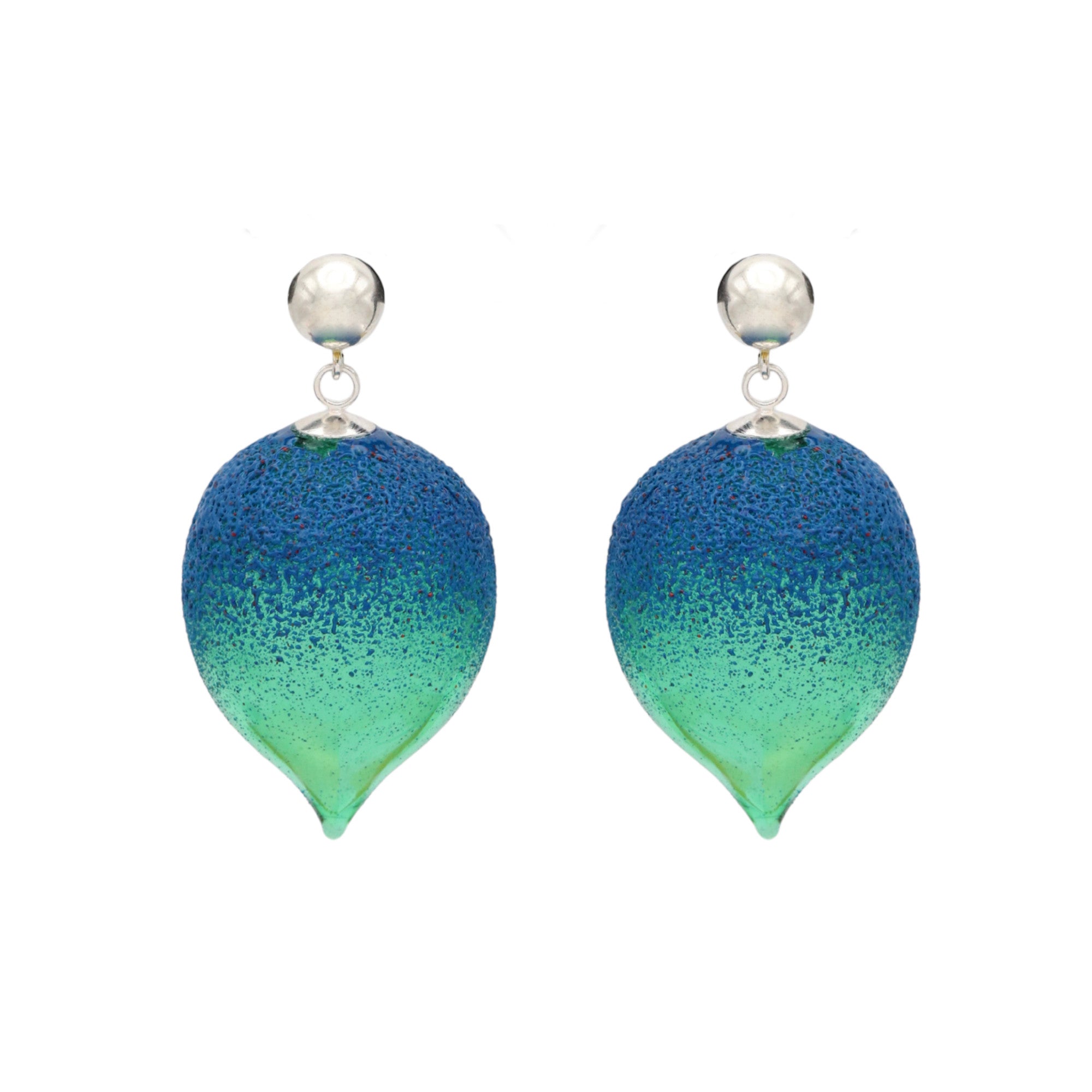 Round Green And Blue Glass Girasole Earrings