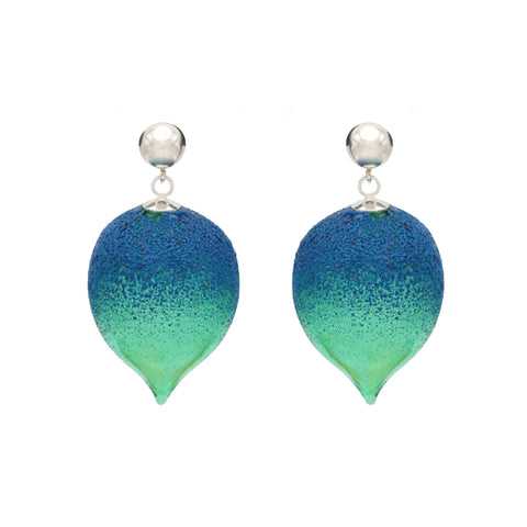 Round Green And Blue Glass Girasole Earrings