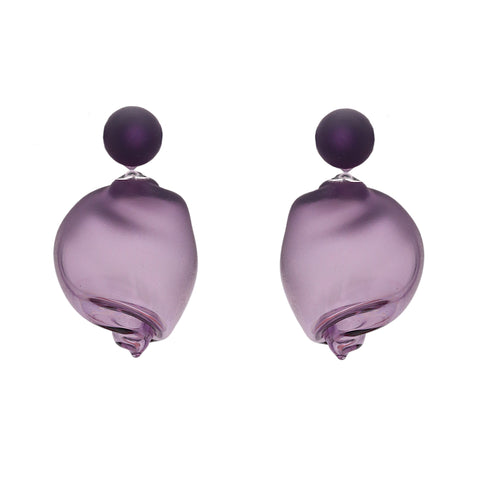 Dark Purple Glass Curved Line Earrings