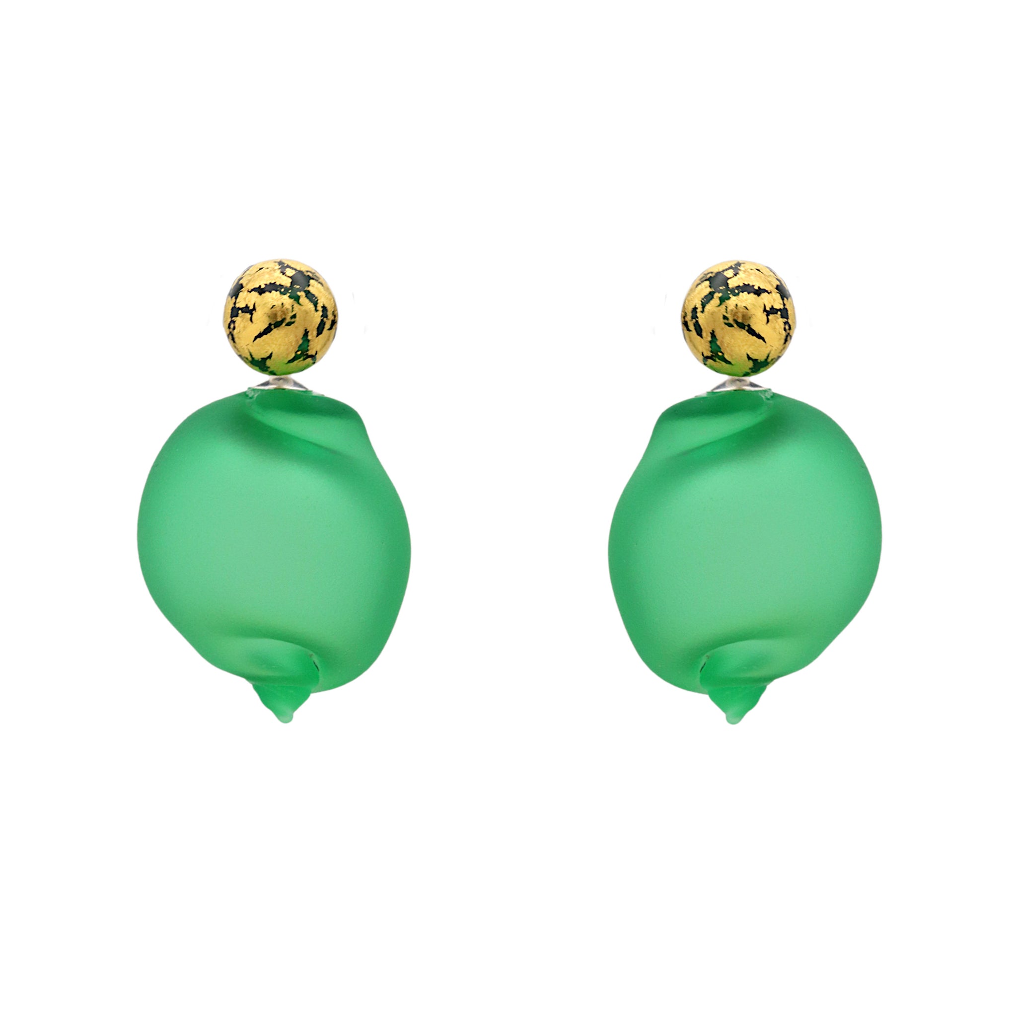 Green And Gold Glass Curved Line Earrings