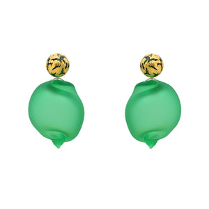 Green And Gold Glass Curved Line Earrings
