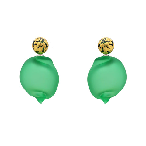 Green And Gold Glass Curved Line Earrings