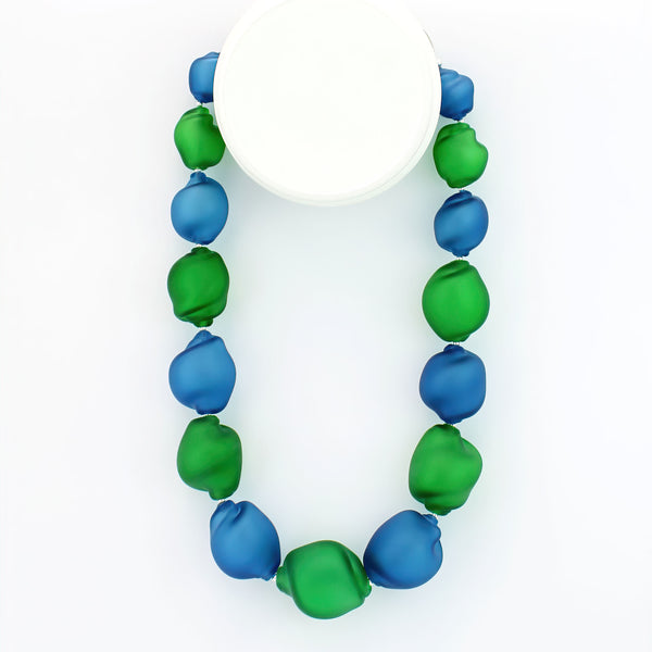 Green And Teal Glass Curved Line Necklace