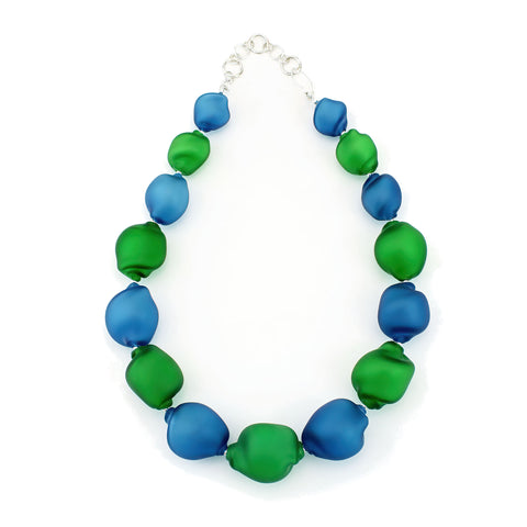 Green And Teal Glass Curved Line Necklace