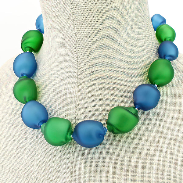 Green And Teal Glass Curved Line Necklace