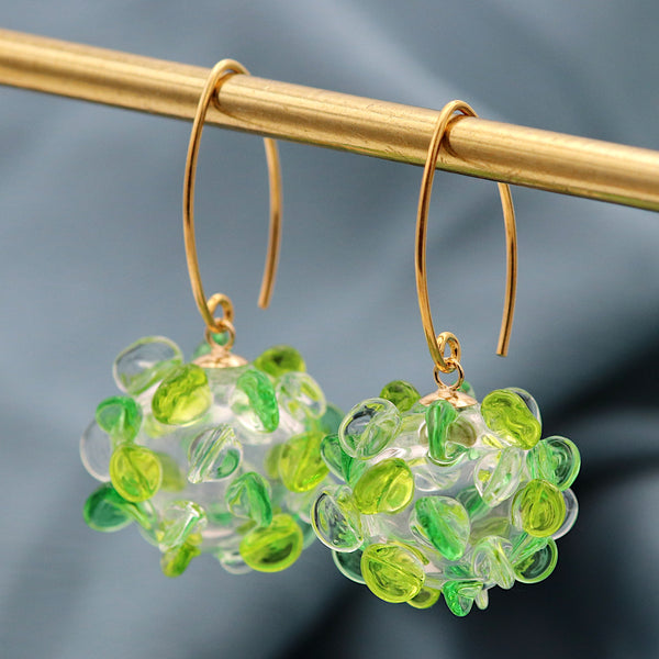 Green Glass Cluster Earrings