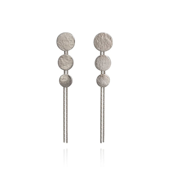 Silver Paillette Triple Disc Drop Earrings